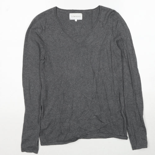 Sud Express Womens Grey V-Neck Cotton Pullover Jumper Size S - All That Art