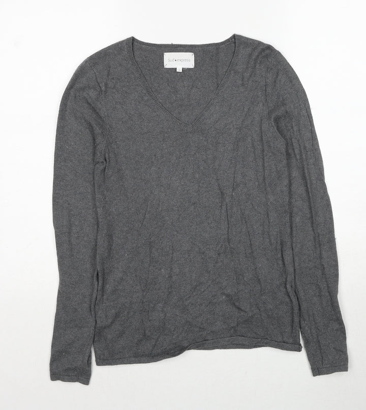 Sud Express Womens Grey V-Neck Cotton Pullover Jumper Size S - All That Art