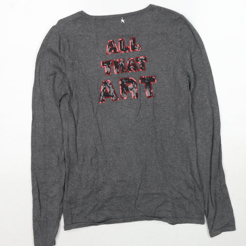 Sud Express Womens Grey V-Neck Cotton Pullover Jumper Size S - All That Art