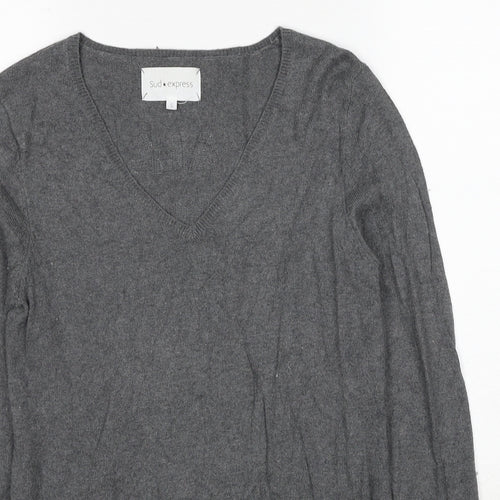 Sud Express Womens Grey V-Neck Cotton Pullover Jumper Size S - All That Art
