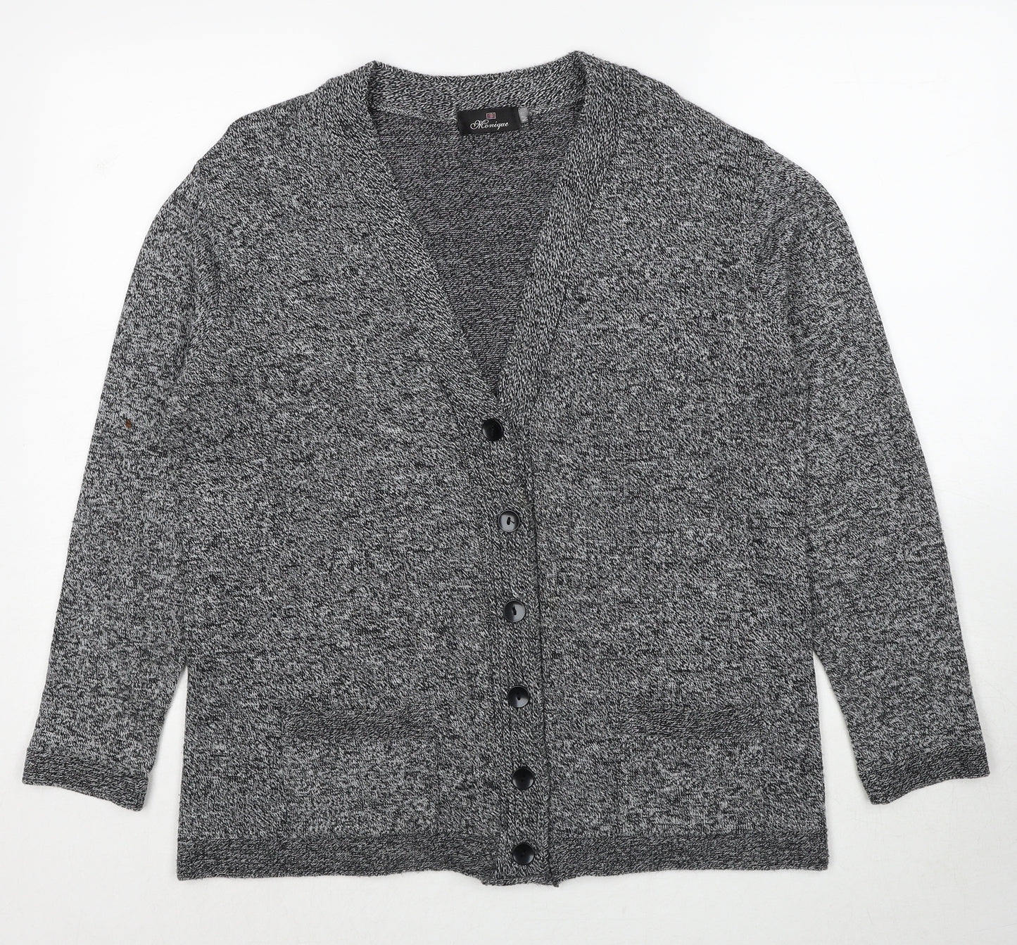 Monique Womens Grey V-Neck Polyester Cardigan Jumper Size M - Size M/L