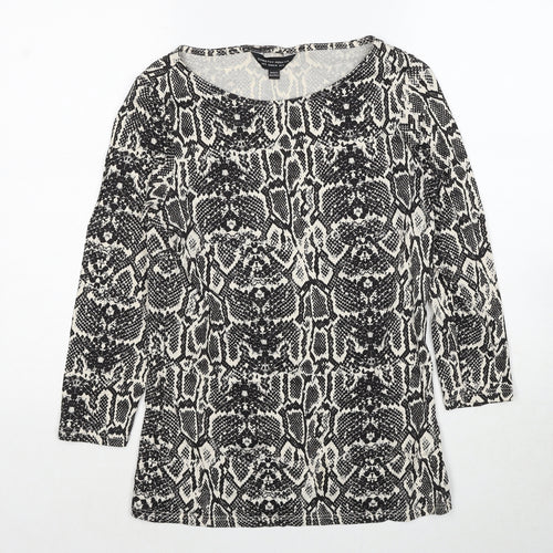 Dorothy Perkins Womens Black Geometric Cotton Basic Blouse Size 10 Round Neck
