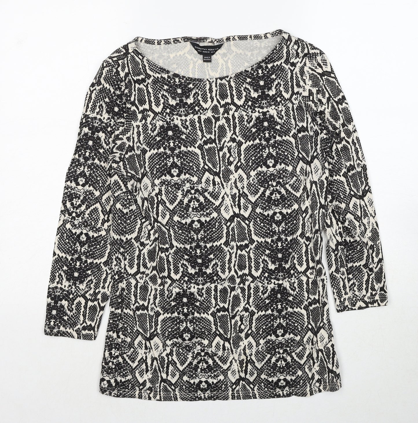 Dorothy Perkins Womens Black Geometric Cotton Basic Blouse Size 10 Round Neck