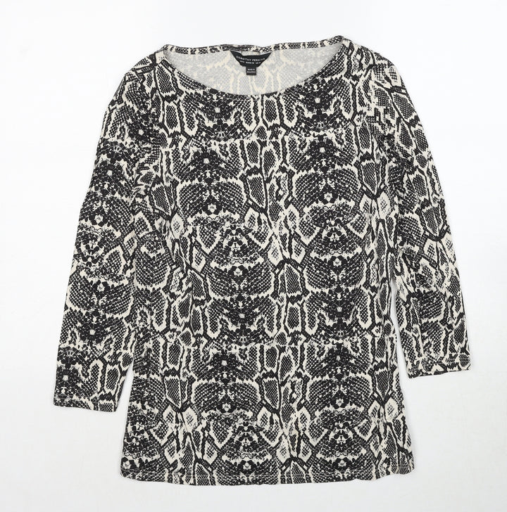 Dorothy Perkins Womens Black Geometric Cotton Basic Blouse Size 10 Round Neck