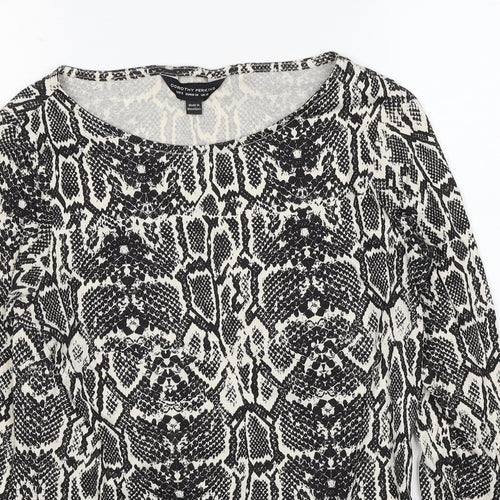 Dorothy Perkins Womens Black Geometric Cotton Basic Blouse Size 10 Round Neck