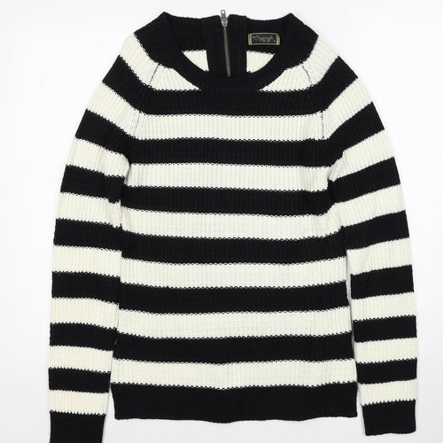 Originals Womens Black Round Neck Striped Acrylic Pullover Jumper Size S