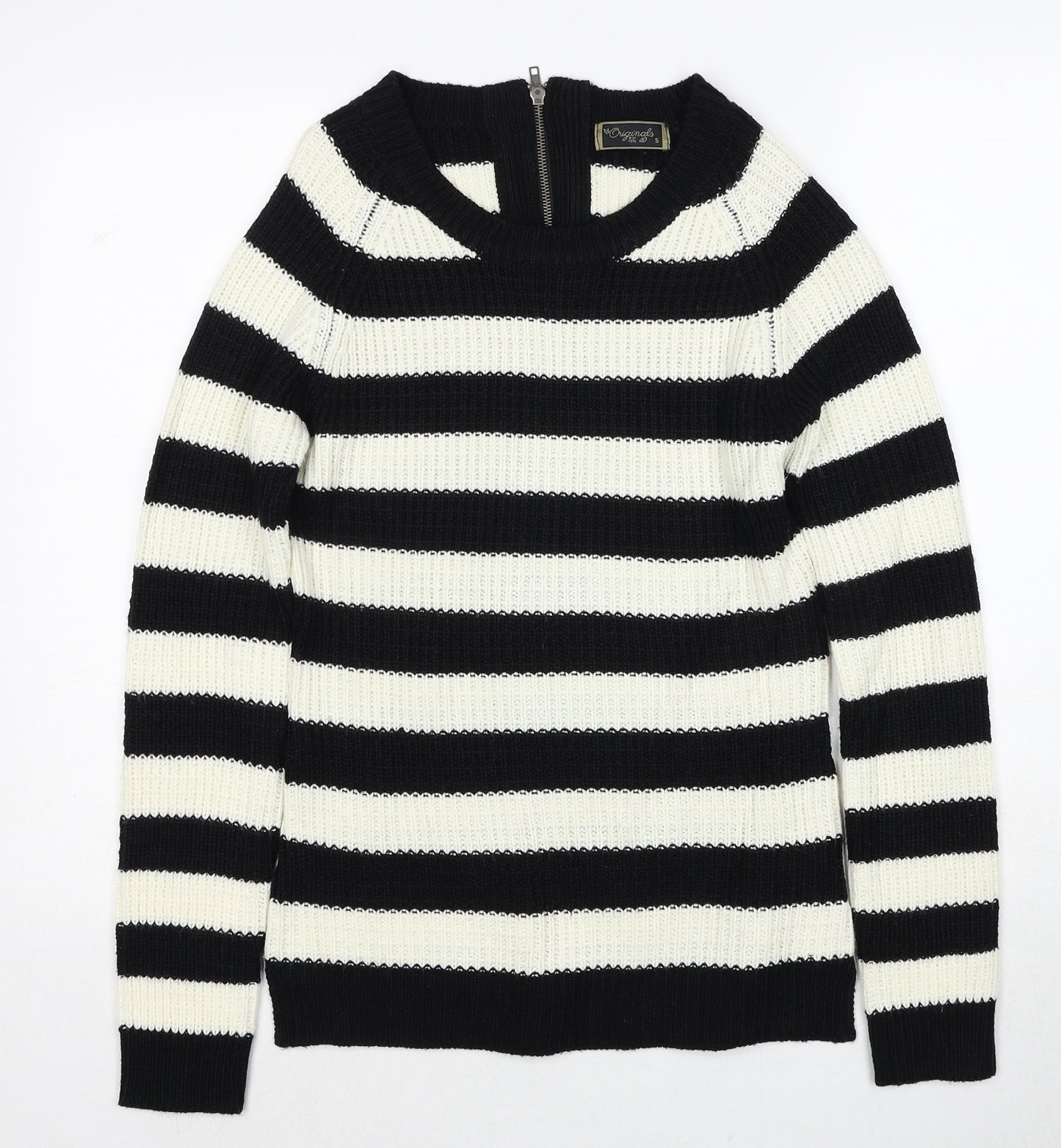 Originals Womens Black Round Neck Striped Acrylic Pullover Jumper Size S