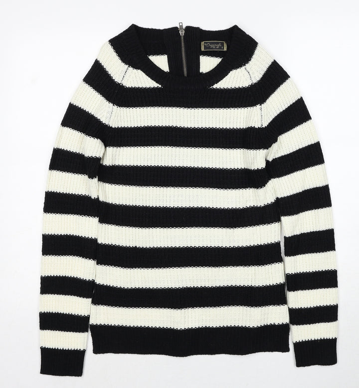 Originals Womens Black Round Neck Striped Acrylic Pullover Jumper Size S