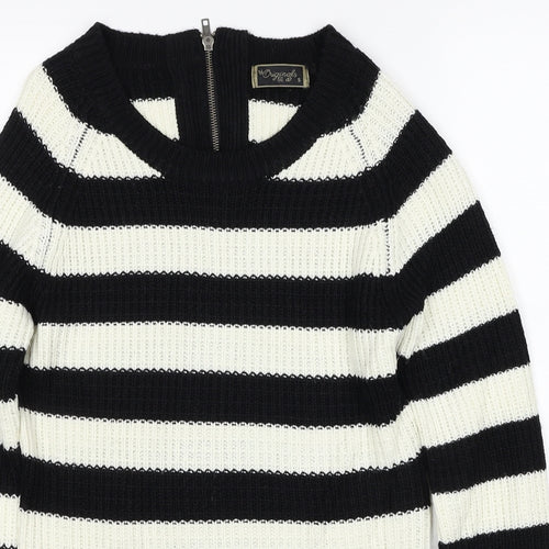 Originals Womens Black Round Neck Striped Acrylic Pullover Jumper Size S