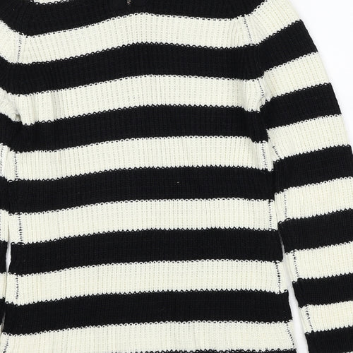Originals Womens Black Round Neck Striped Acrylic Pullover Jumper Size S