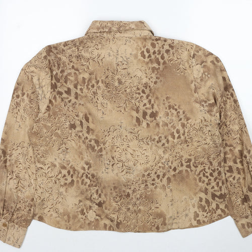 EWM Womens Beige Geometric Polyester Basic Button-Up Size 20 Collared