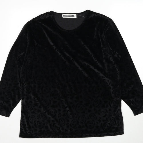 South Lodge Womens Black Geometric Polyester Basic Blouse Size S Round Neck