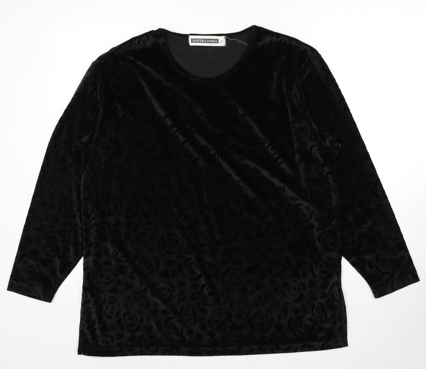 South Lodge Womens Black Geometric Polyester Basic Blouse Size S Round Neck