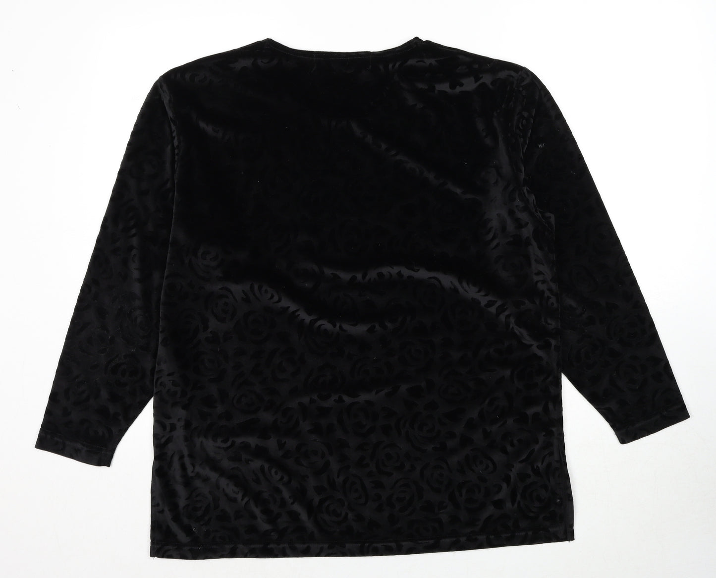 South Lodge Womens Black Geometric Polyester Basic Blouse Size S Round Neck