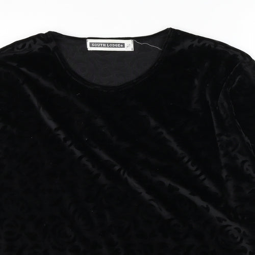 South Lodge Womens Black Geometric Polyester Basic Blouse Size S Round Neck