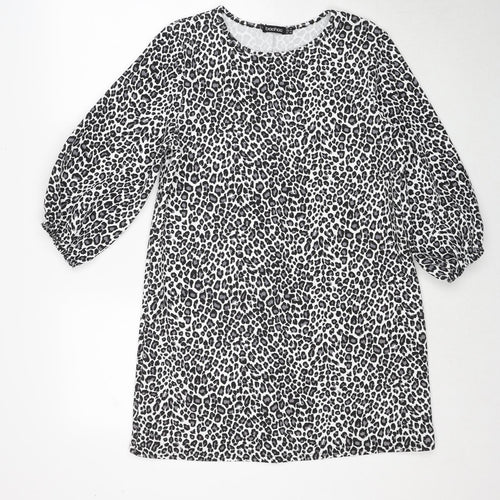 Boohoo Womens Grey Animal Print Polyester A-Line Size 14 Round Neck Pullover - Leopard Pattern