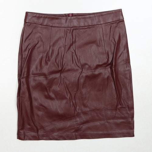 Boohoo Womens Red Polyethylene A-Line Skirt Size 6 Zip