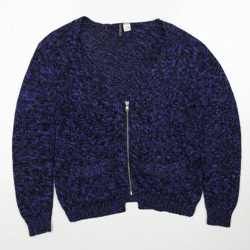 Divided by H&M Womens Blue V-Neck Cotton Full Zip Jumper Size 8