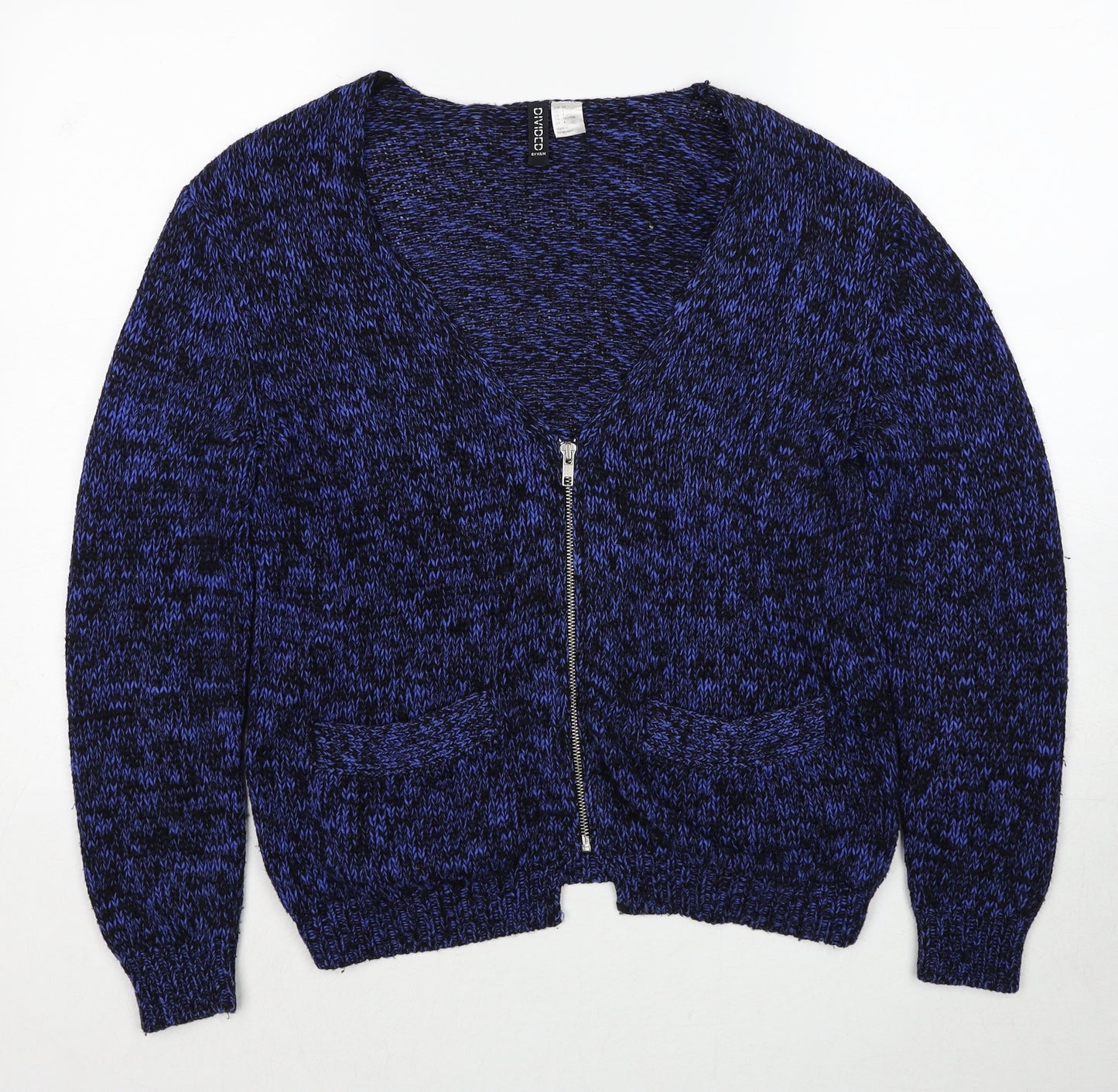 Divided by H&M Womens Blue V-Neck Cotton Full Zip Jumper Size 8