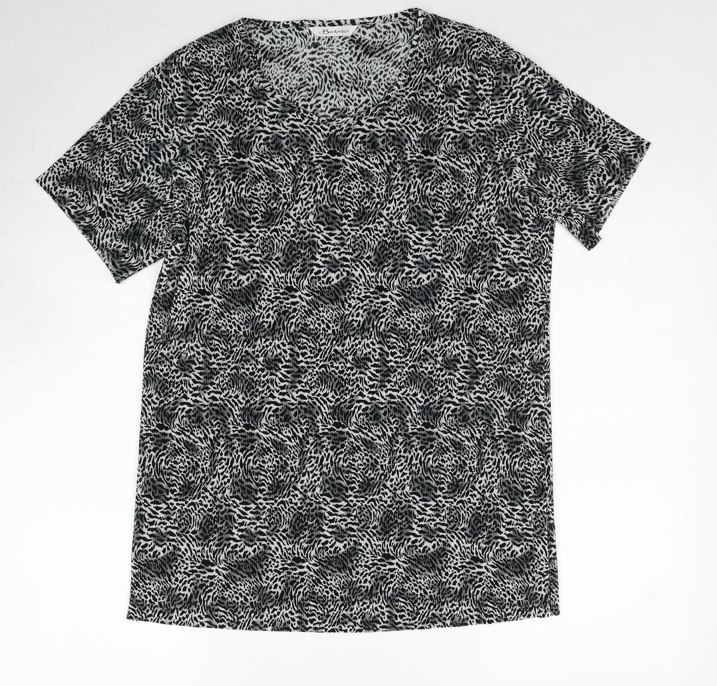 Berkertex Womens Black Geometric Polyester Basic T-Shirt Size 12 Round Neck