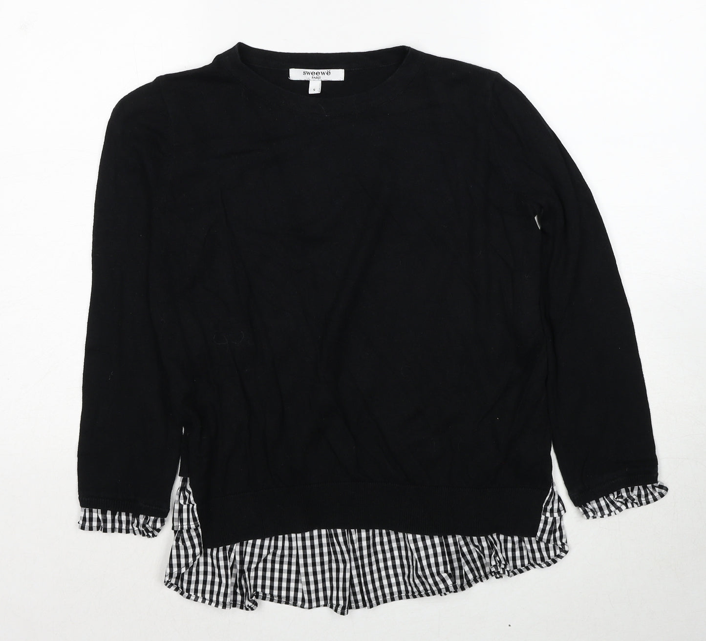 Sweewe Womens Black Round Neck Cotton Pullover Jumper Size S
