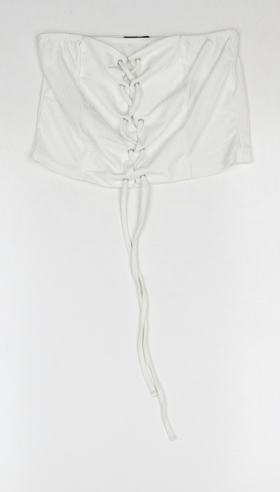PRETTYLITTLETHING Womens White Polyester Cropped Tank Size 10 Off the Shoulder