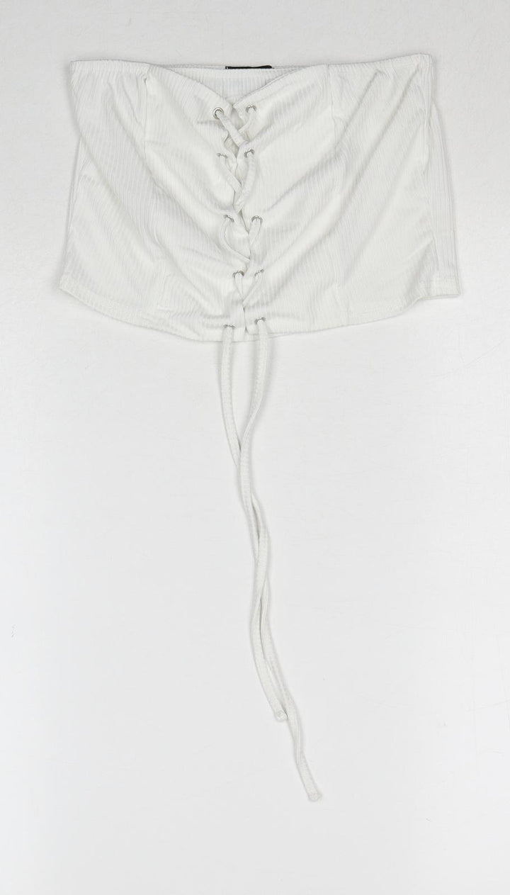 PRETTYLITTLETHING Womens White Polyester Cropped Tank Size 10 Off the Shoulder