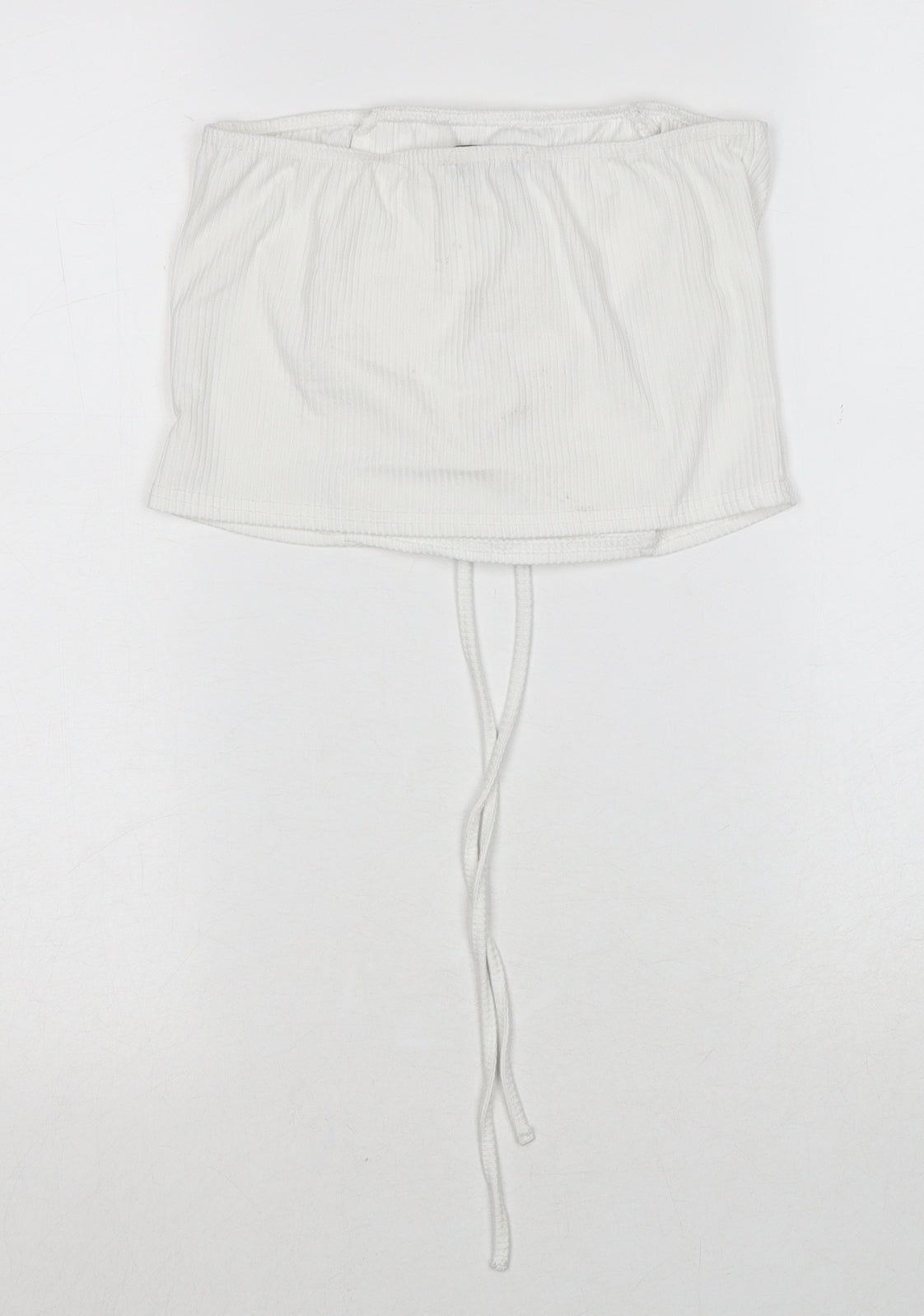 PRETTYLITTLETHING Womens White Polyester Cropped Tank Size 10 Off the Shoulder