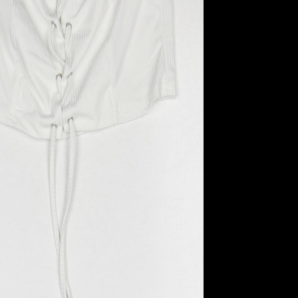 PRETTYLITTLETHING Womens White Polyester Cropped Tank Size 10 Off the Shoulder