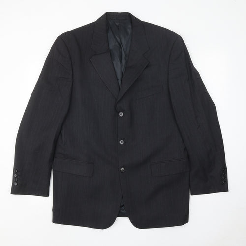 Salvatore Ferragamo Mens Black Striped Wool Jacket Suit Jacket Size 40 Regular