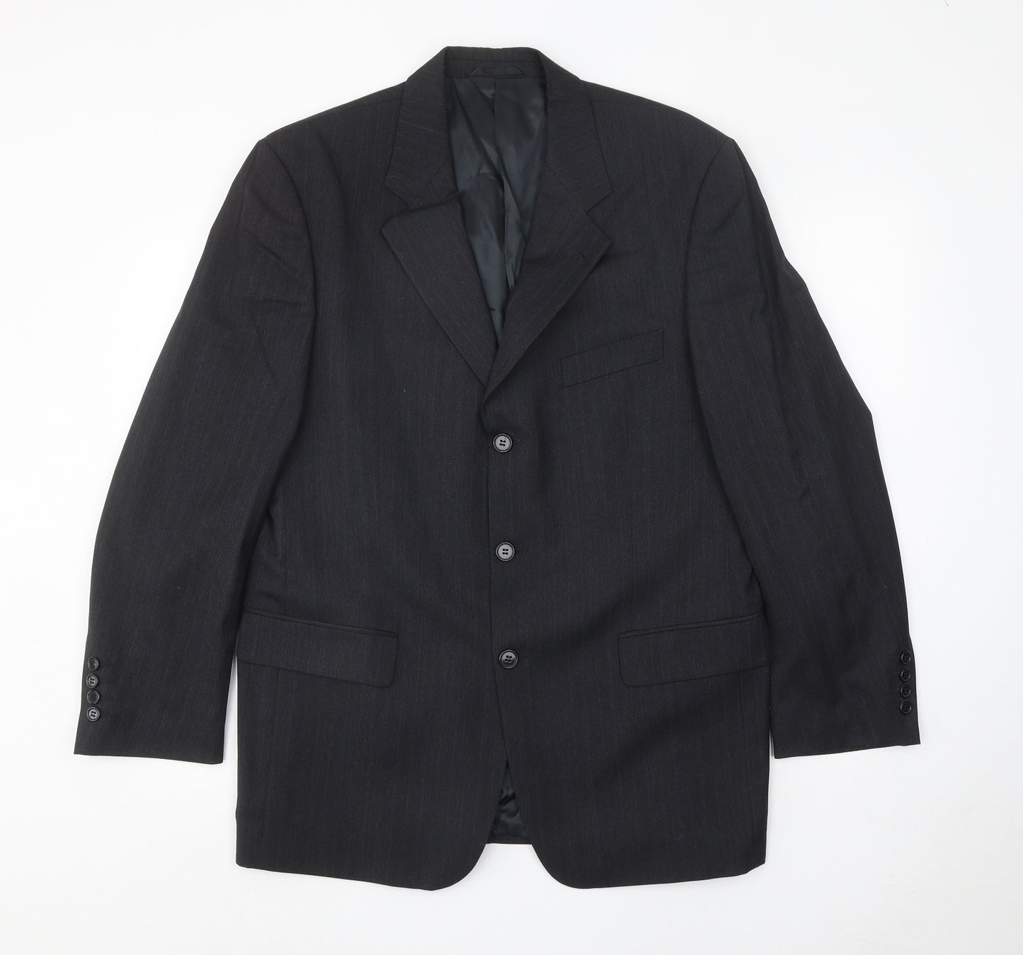 Salvatore Ferragamo Mens Black Striped Wool Jacket Suit Jacket Size 40 Regular