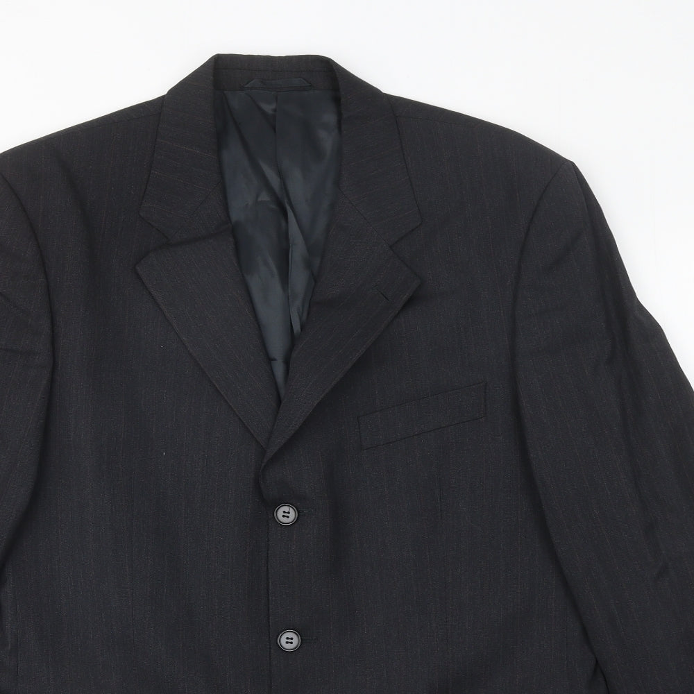 Salvatore Ferragamo Mens Black Striped Wool Jacket Suit Jacket Size 40 Regular