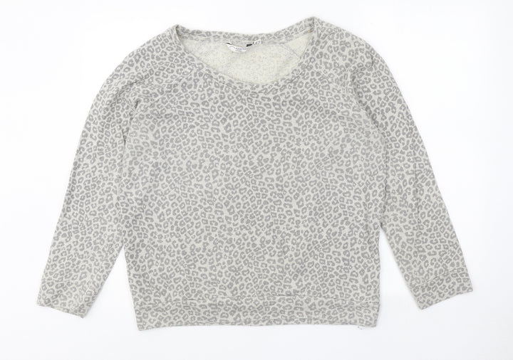 New Look Womens Grey Animal Print Polyester Pullover Sweatshirt Size 14 Pullover - Leopard Pattern