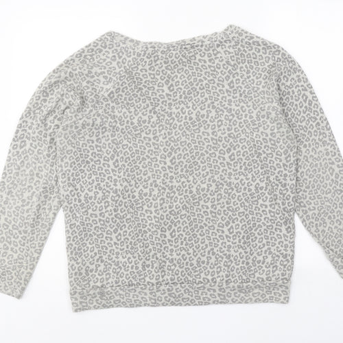New Look Womens Grey Animal Print Polyester Pullover Sweatshirt Size 14 Pullover - Leopard Pattern