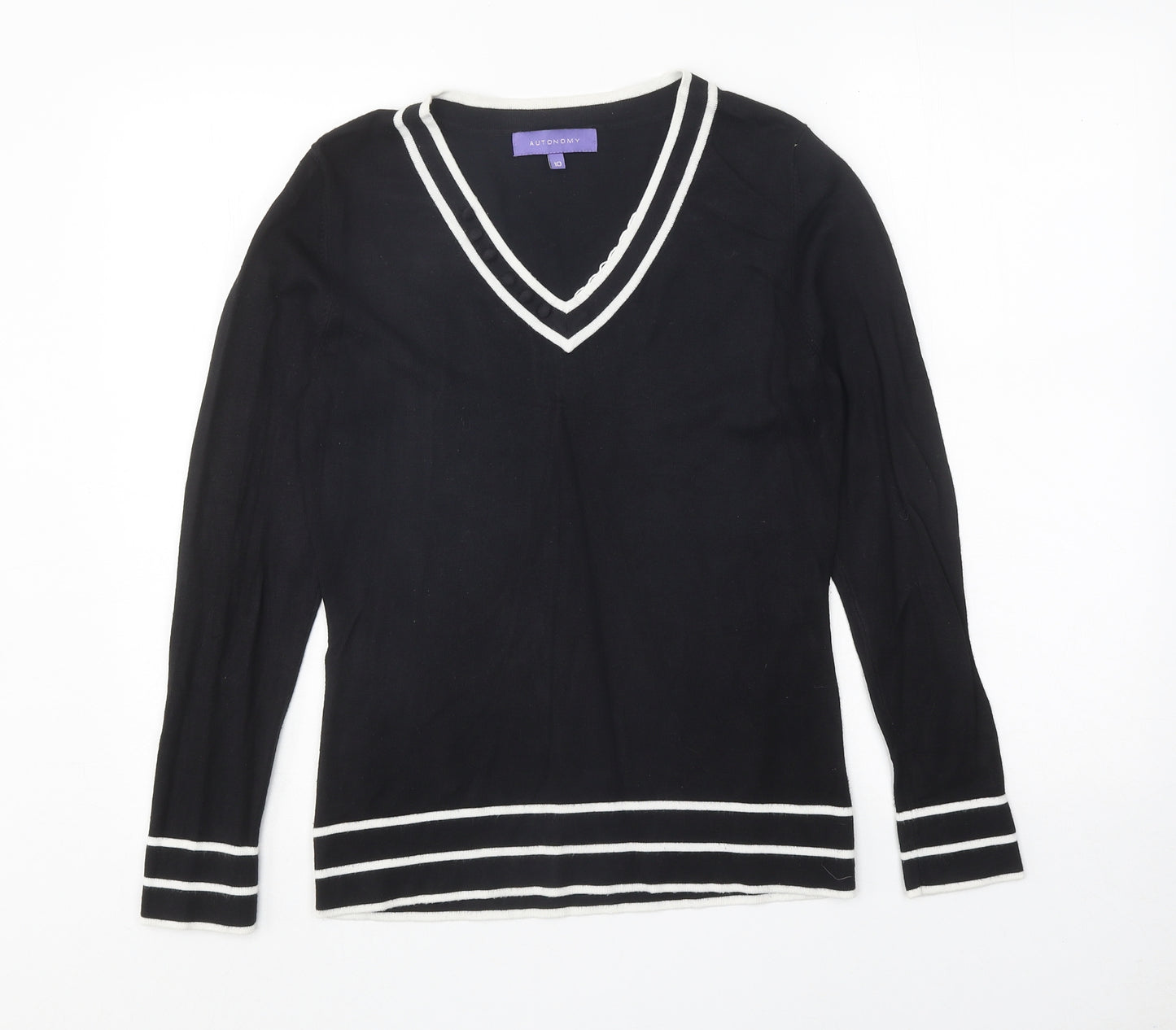 Autonomy Womens Black V-Neck Viscose Pullover Jumper Size 10