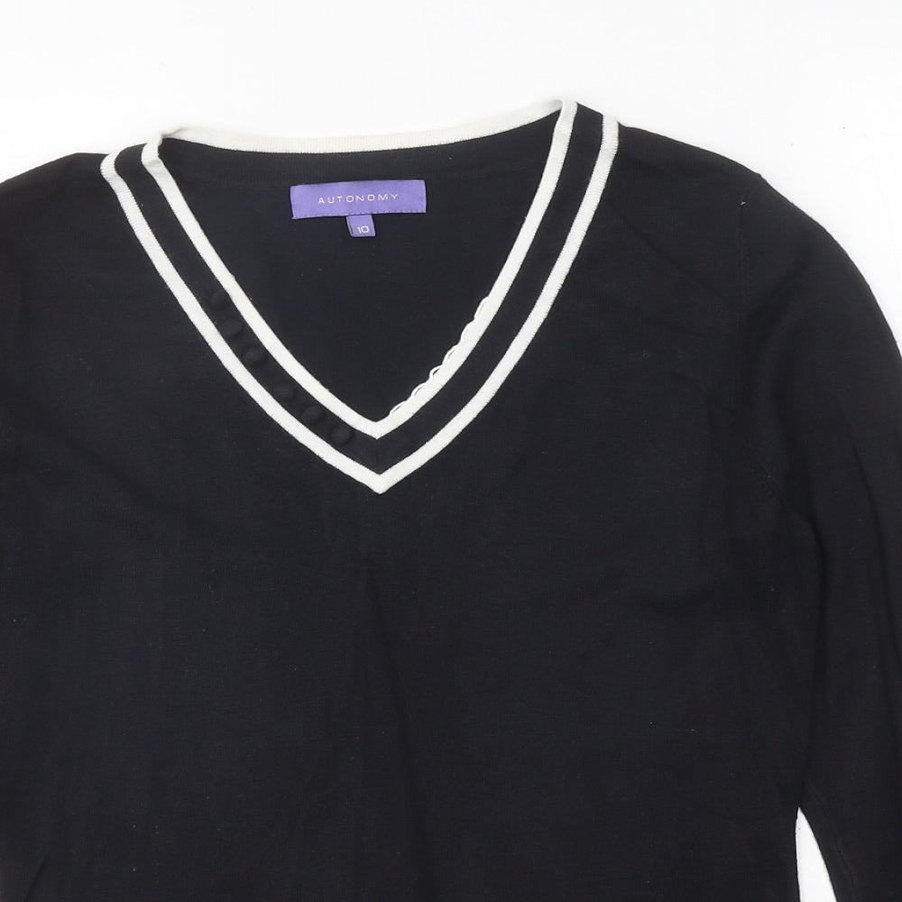 Autonomy Womens Black V-Neck Viscose Pullover Jumper Size 10
