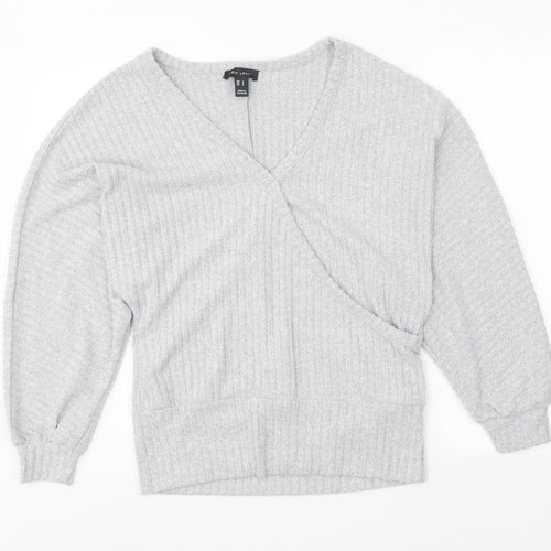 New Look Womens Grey V-Neck Polyester Pullover Jumper Size S