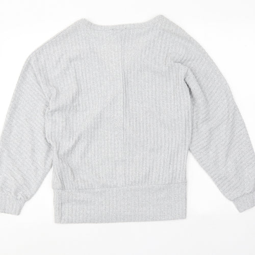 New Look Womens Grey V-Neck Polyester Pullover Jumper Size S