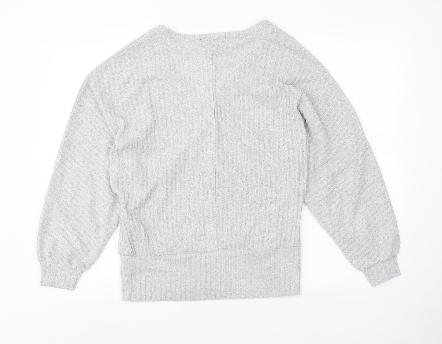 New Look Womens Grey V-Neck Polyester Pullover Jumper Size S