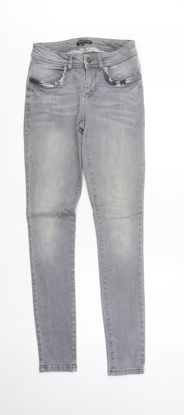 Tramontana Womens Grey Cotton Skinny Jeans Size 6 L32 in Regular Button