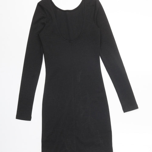 H&M Womens Black Polyester Bodycon Size 6 Scoop Neck Pullover
