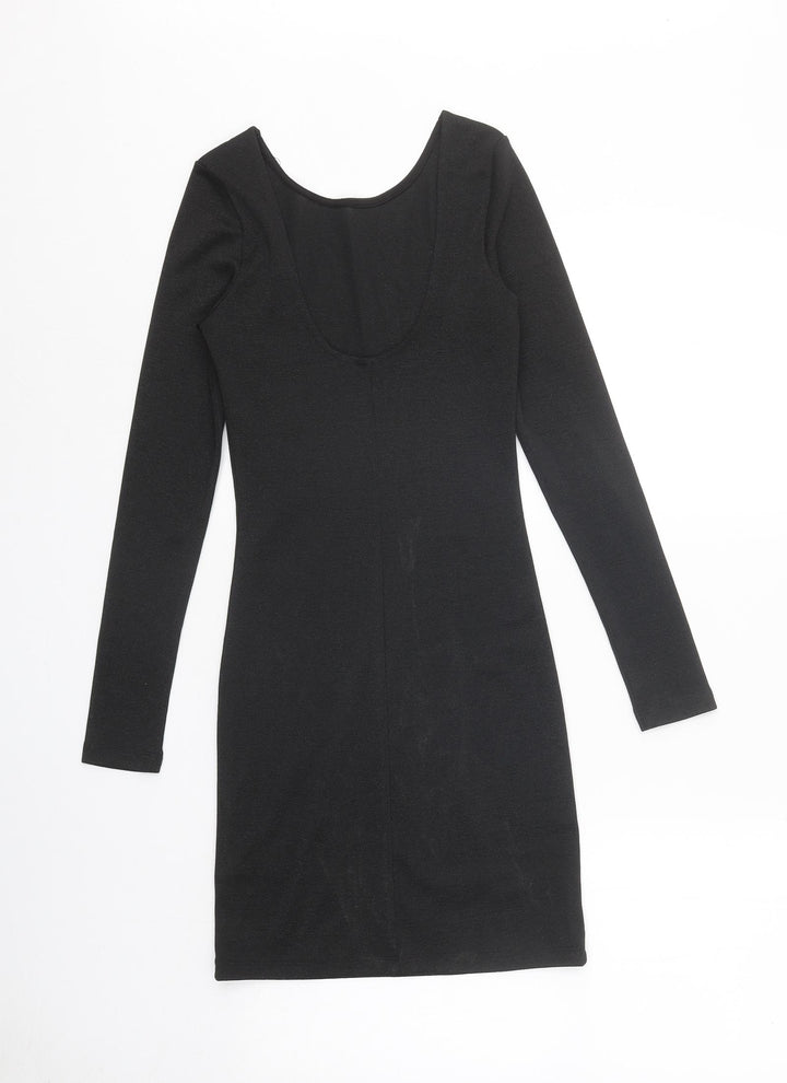 H&M Womens Black Polyester Bodycon Size 6 Scoop Neck Pullover
