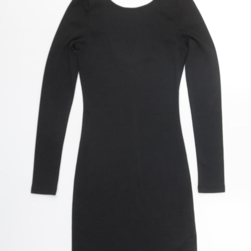H&M Womens Black Polyester Bodycon Size 6 Scoop Neck Pullover