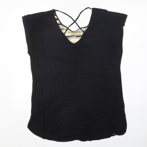 fransa Womens Black Geometric Polyester Basic Blouse Size M Round Neck