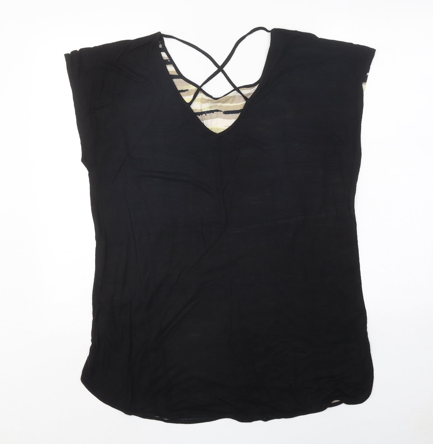 fransa Womens Black Geometric Polyester Basic Blouse Size M Round Neck