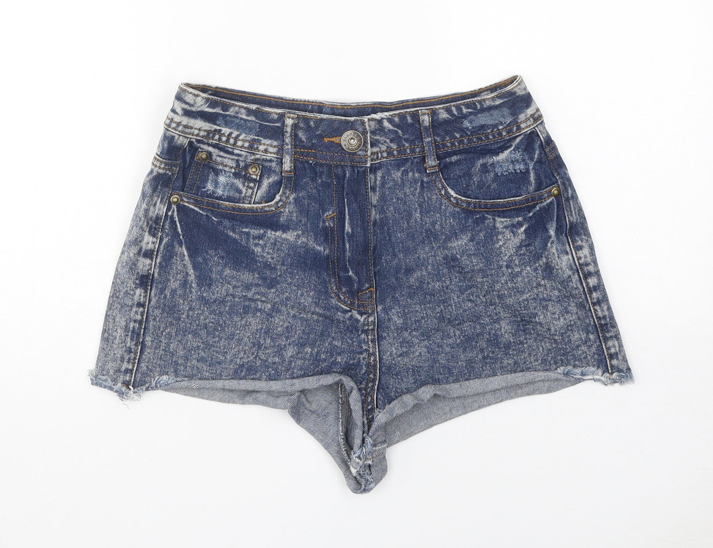 Blonde & Blonde Womens Blue Cotton Hot Pants Shorts Size 8 Regular Button