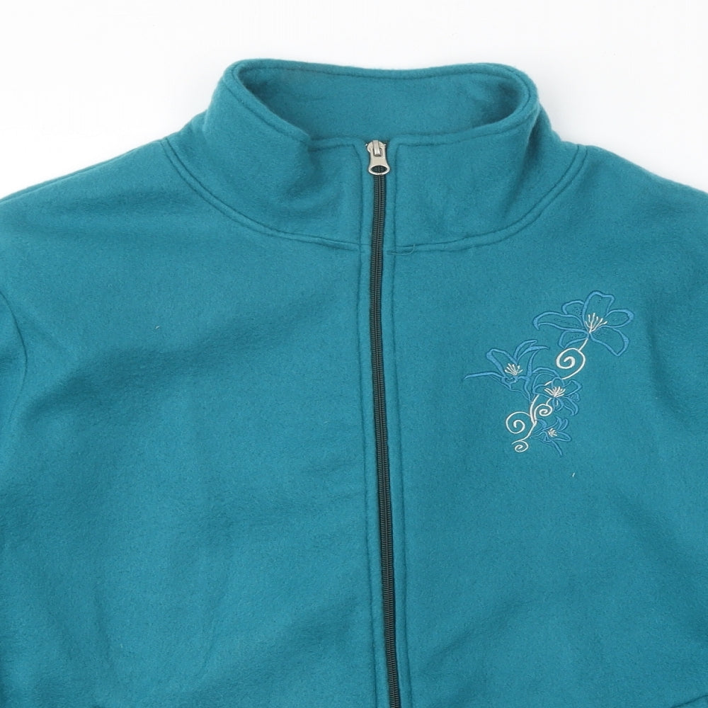 Anne De Lancay Womens Blue Jacket Size M Zip - Flower Detail
