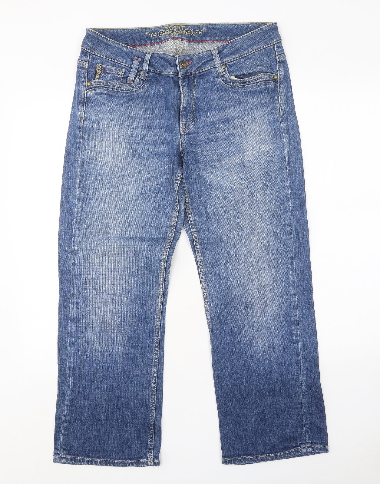Esprit Womens Blue Cotton Straight Jeans Size 16 L25 in Regular Zip