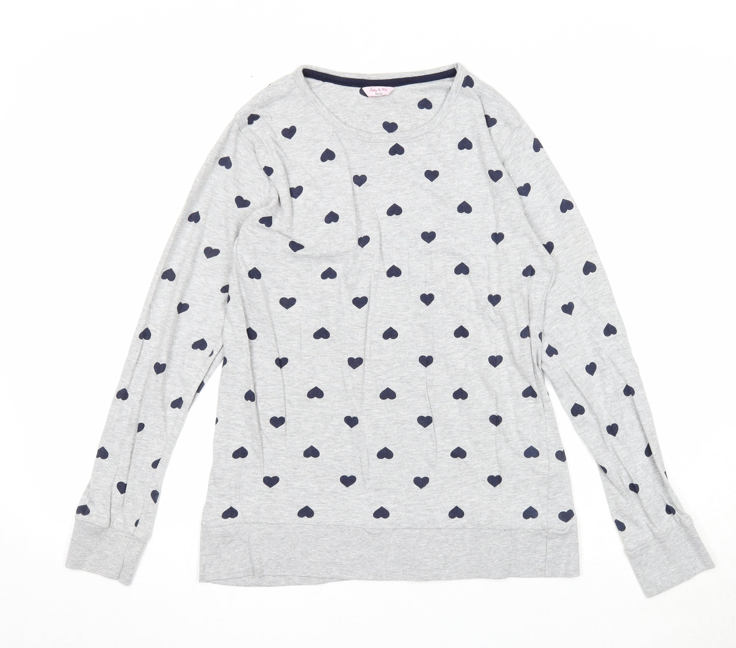 Suzy & Me Womens Grey Geometric Cotton Basic T-Shirt Size 16 Round Neck - Heart Detail