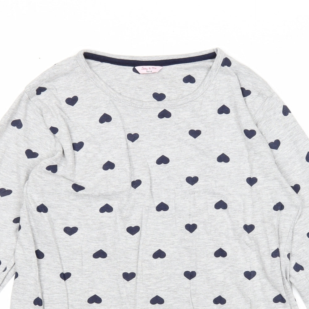 Suzy & Me Womens Grey Geometric Cotton Basic T-Shirt Size 16 Round Neck - Heart Detail
